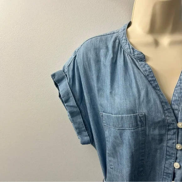 Gap Blue Short Sleeve Chambray Midi Cotton Dress with Belt Size Small - Picture 10 of 10